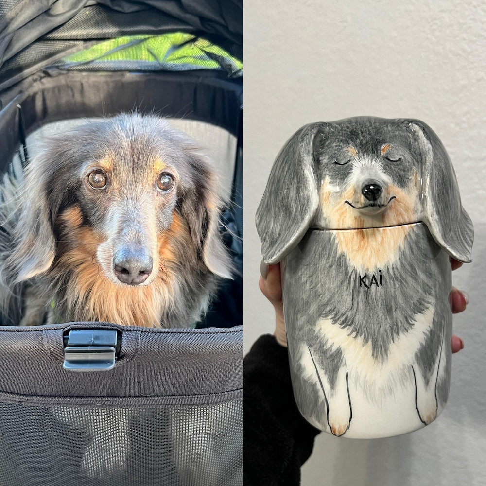 【オーダーメイド】世界に一つ 似顔絵 お名前入り ペット骨壷 ・うちの子・犬・猫 陶器製