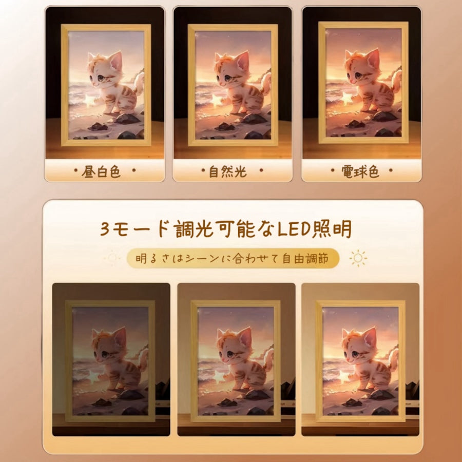 【オーダーメイド】お写真入りミラーLEDライト/家族・卒業・母の日・ペット・結婚祝いなどギフト
