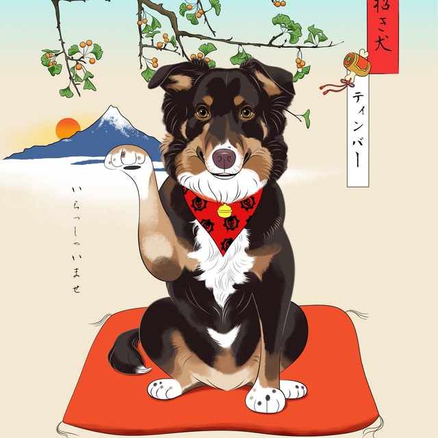 招き猫・招きワンチャン|あなたのペットを世界に1つだけのアート作品に♪|ペットイラスト|ペット似顔絵|インテリア