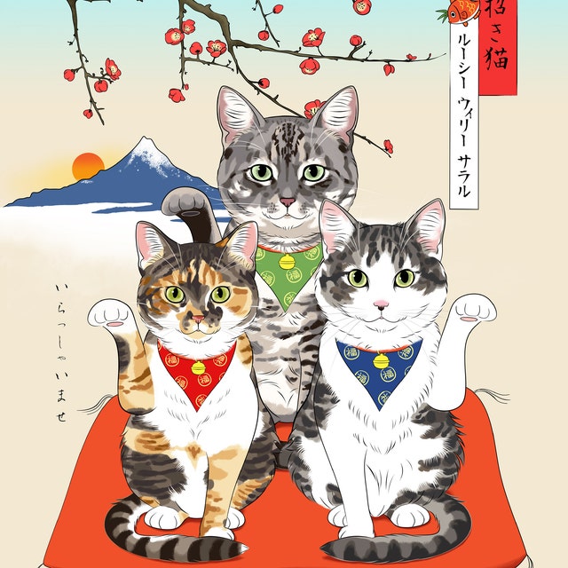 招き猫・招きワンチャン|あなたのペットを世界に1つだけのアート作品に♪|ペットイラスト|ペット似顔絵|インテリア