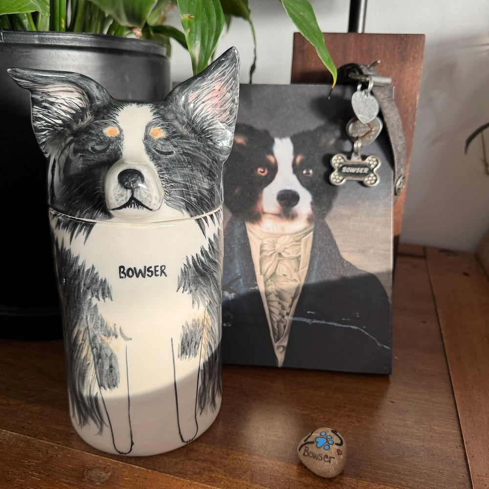【オーダーメイド】世界に一つ 似顔絵 お名前入り ペット骨壷 ・うちの子・犬・猫 陶器製