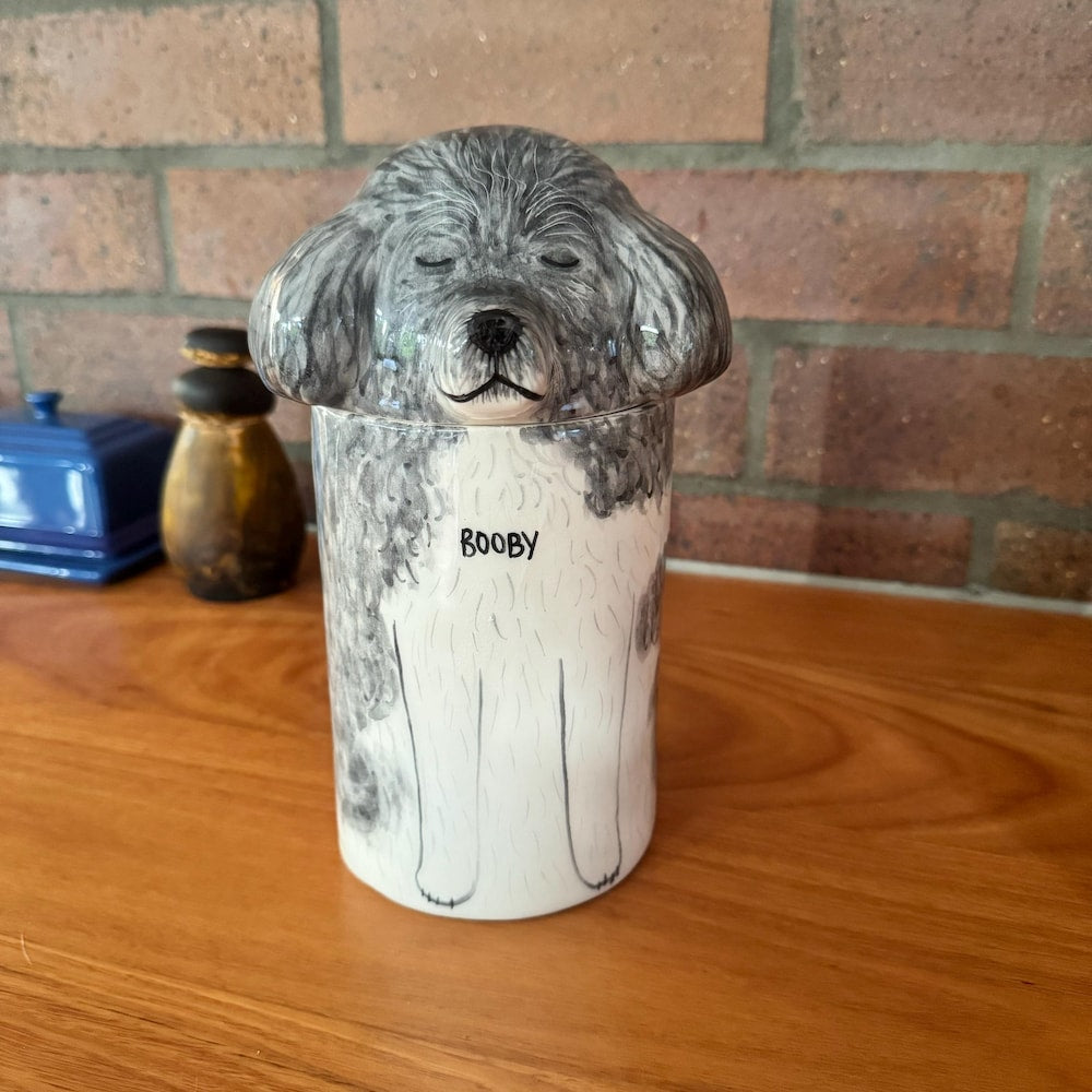 【オーダーメイド】世界に一つ 似顔絵 お名前入り ペット骨壷 ・うちの子・犬・猫 陶器製