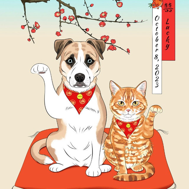 招き猫・招きワンチャン|あなたのペットを世界に1つだけのアート作品に♪|ペットイラスト|ペット似顔絵|インテリア
