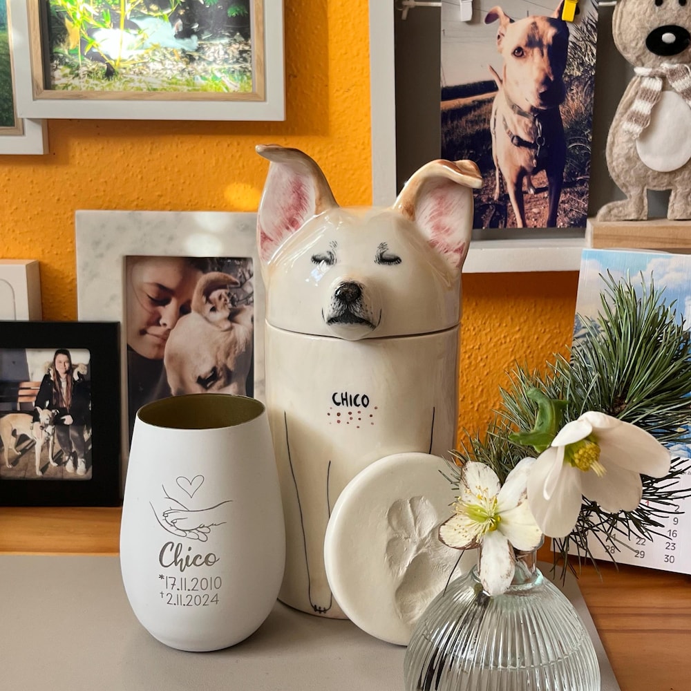 【オーダーメイド】世界に一つ 似顔絵 お名前入り ペット骨壷 ・うちの子・犬・猫 陶器製