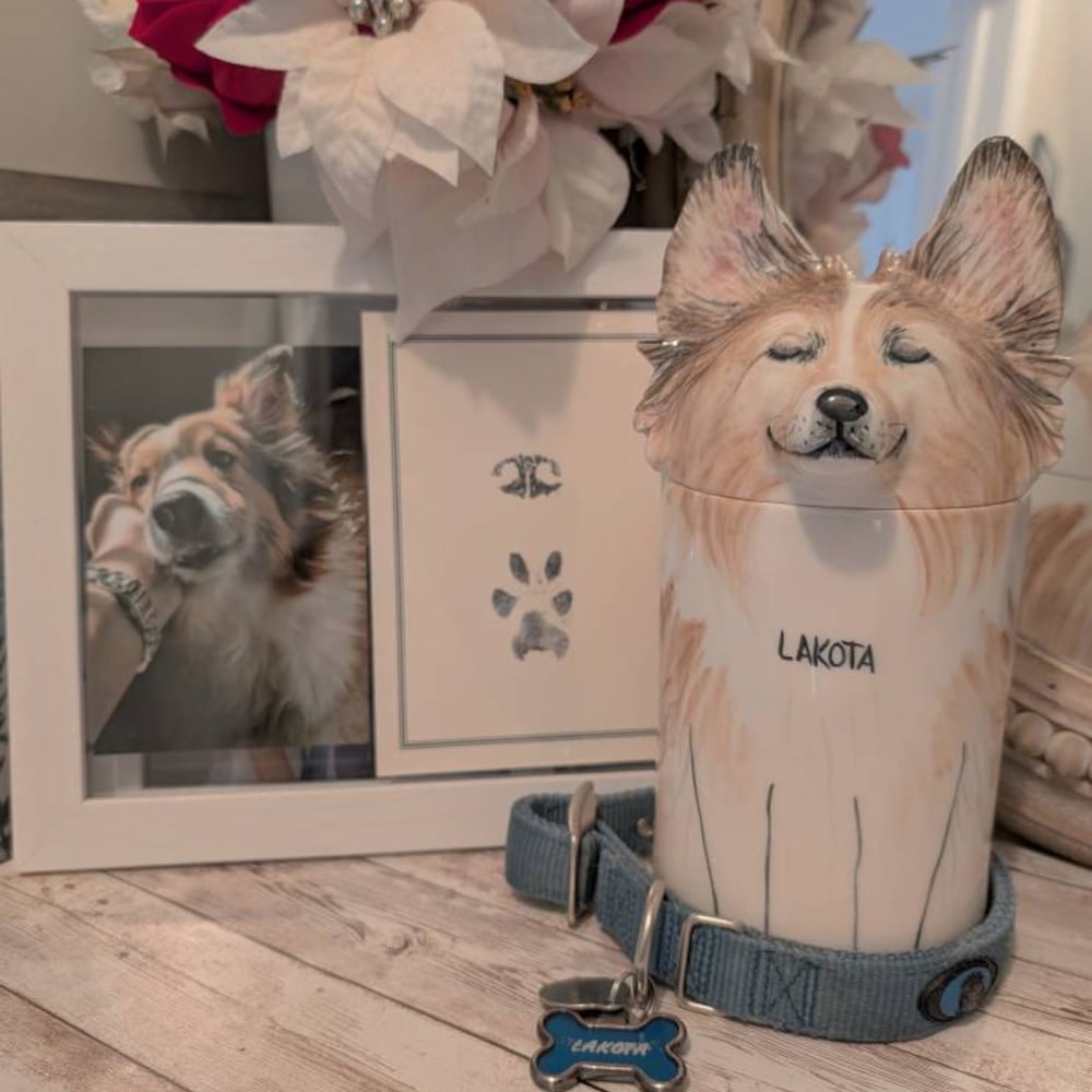 【オーダーメイド】世界に一つ 似顔絵 お名前入り ペット骨壷 ・うちの子・犬・猫 陶器製
