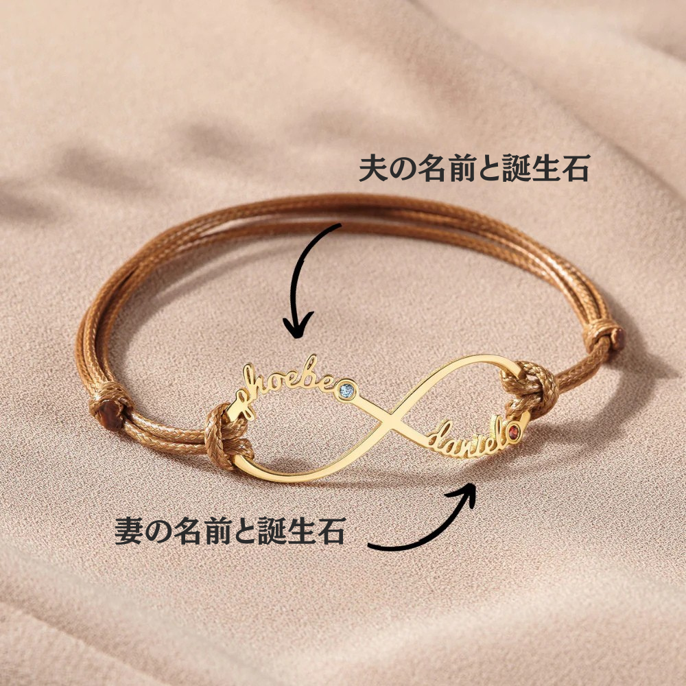 【オーダーメイド】名入れ 誕生石 夫婦・カップルブレスレット・誕生日ギフト