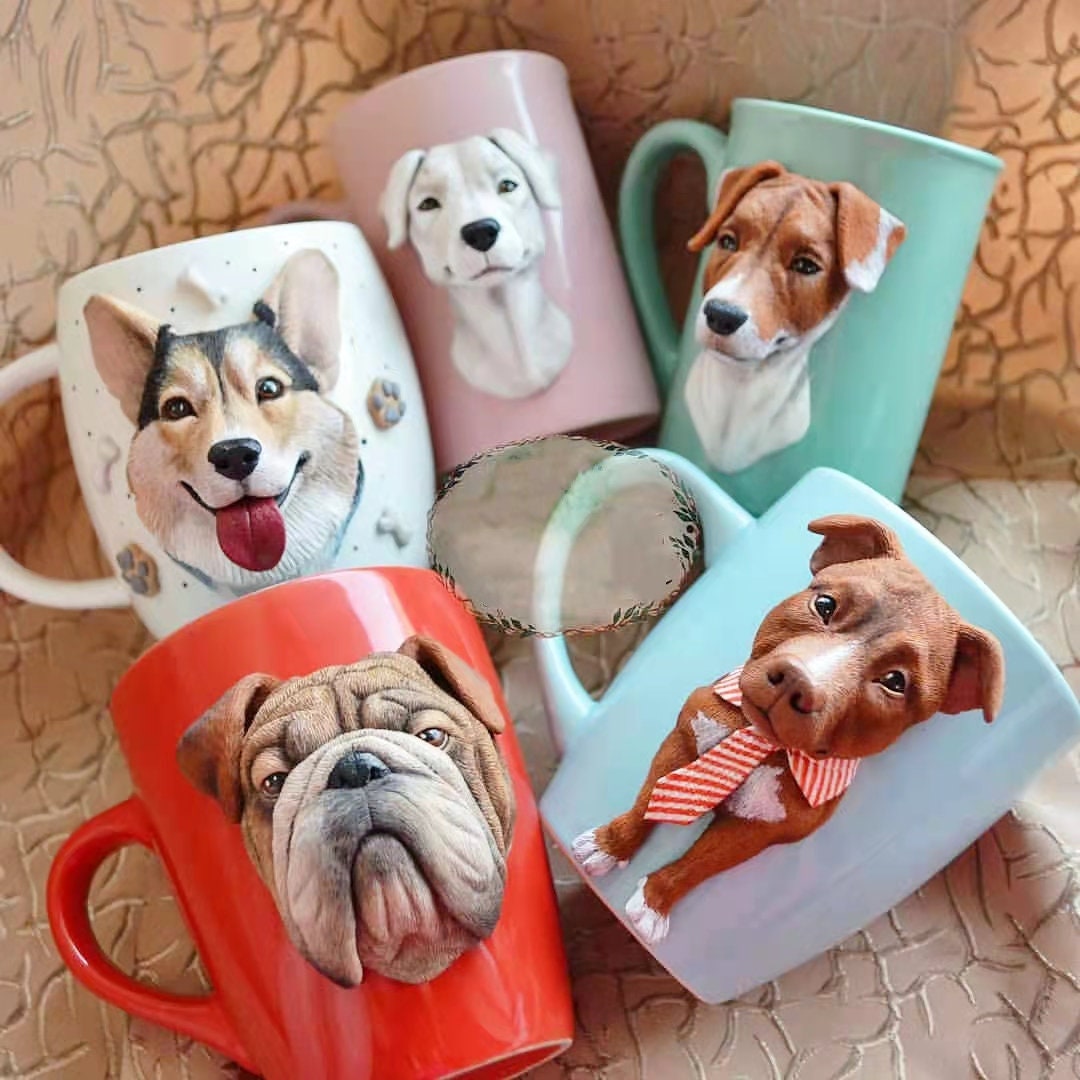 【オーダーメイド】世界に一つ 似顔絵 ペット マグカップ フィギュア・ペット 写真 グッズ・うちの子・犬・猫