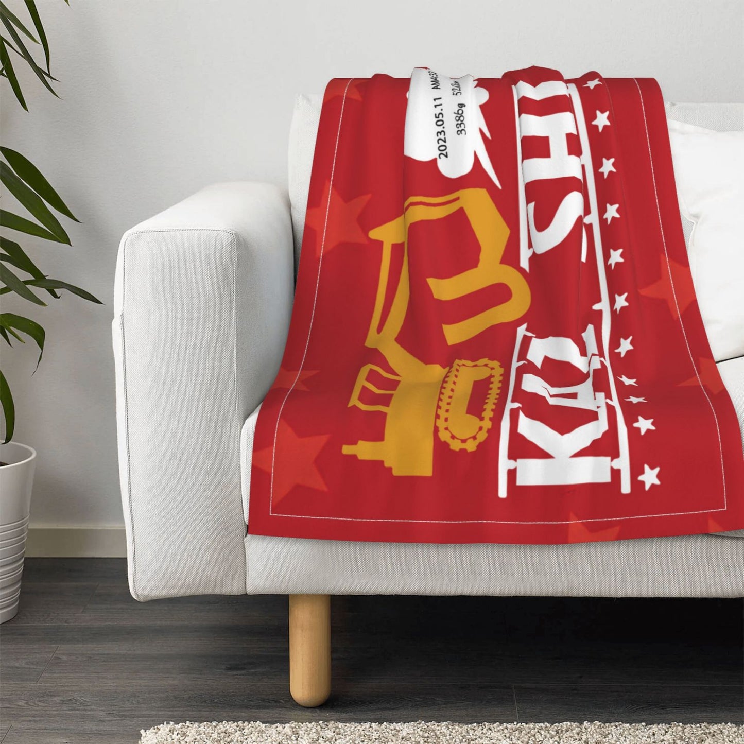 ブランケット|名入れ|誕生日ギフト|出産祝い|レッド|ショベルカー