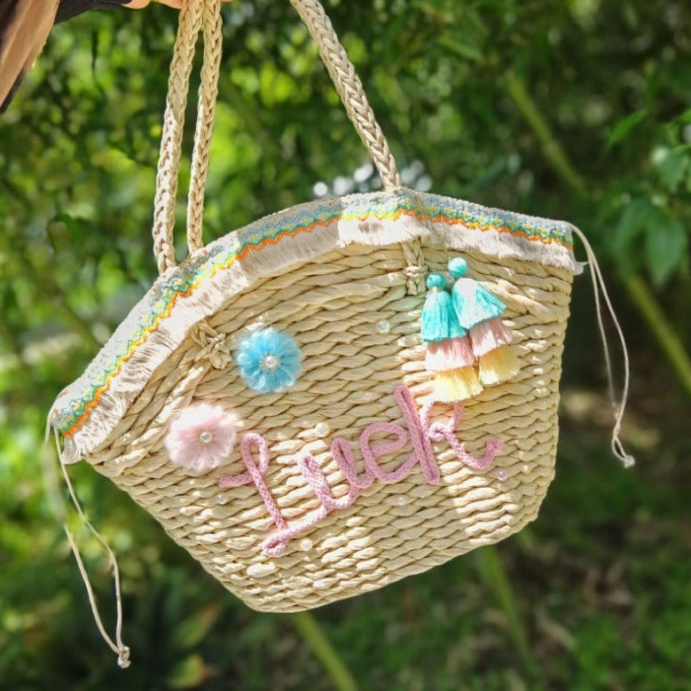 【オーダーメイド】名入れ草編みバッグ42・夏の織りハンドバッグ 手作り・大容量トート