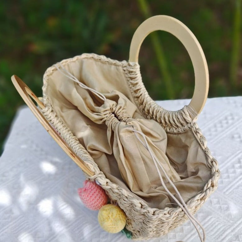 【オーダーメイド】名入れ草編みバッグ084・夏の織りハンドバッグ 手作り・大容量トート