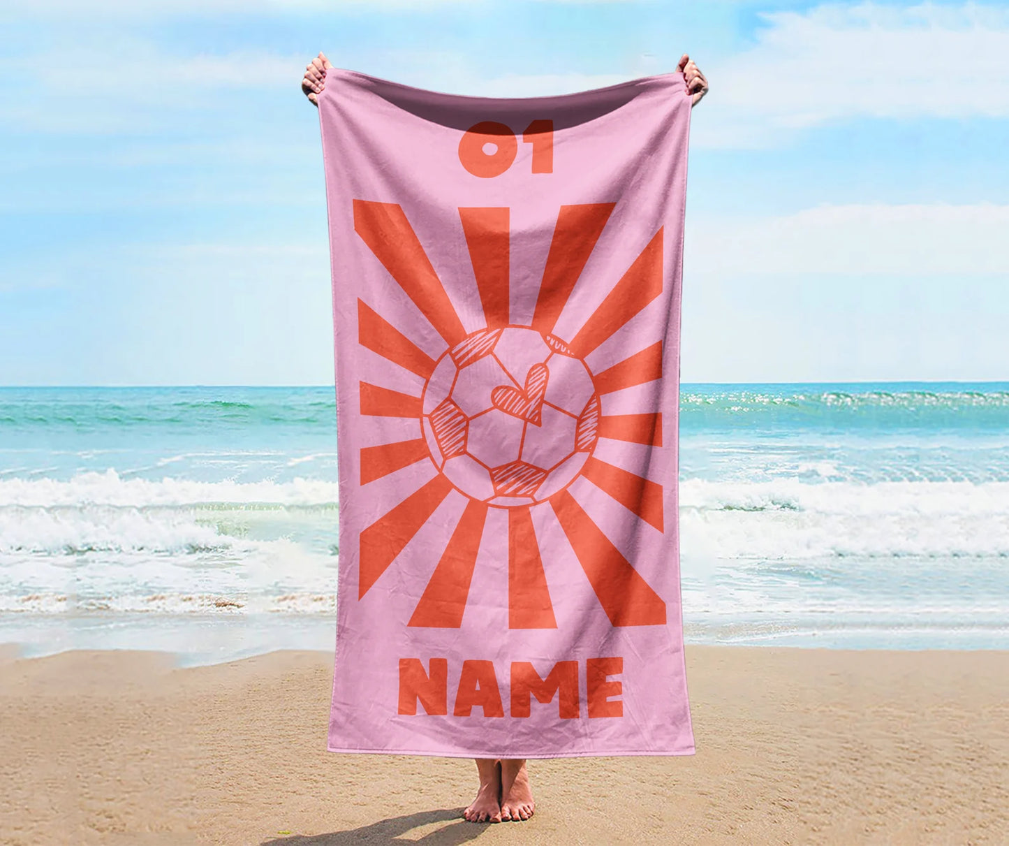 【オーダーメイド】名入れビーチタオル・誕生日ギフト・Soccer Smile Face