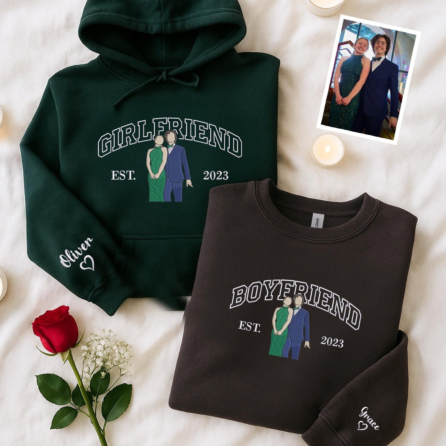 刺繍入り 写真入り トレーナー 名前入り パーカー 記念日 バレンタインデー ギフト彼氏・彼女デザイン