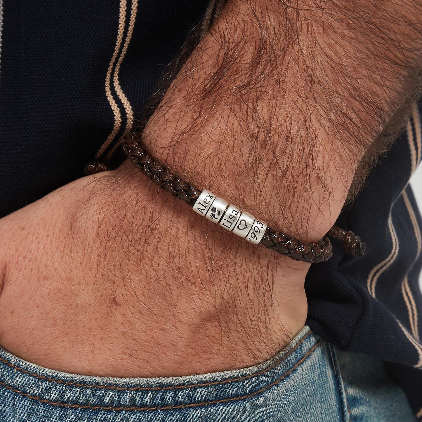 名入れ ブレスレット・家族の名前入り レザーブレスレット バレンタインデー