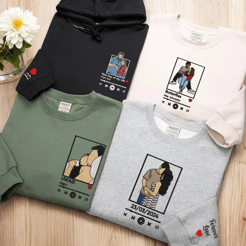 刺繍入り 写真入り トレーナー 名前入り パーカー 記念日 バレンタインデー ギフト INS デザイン