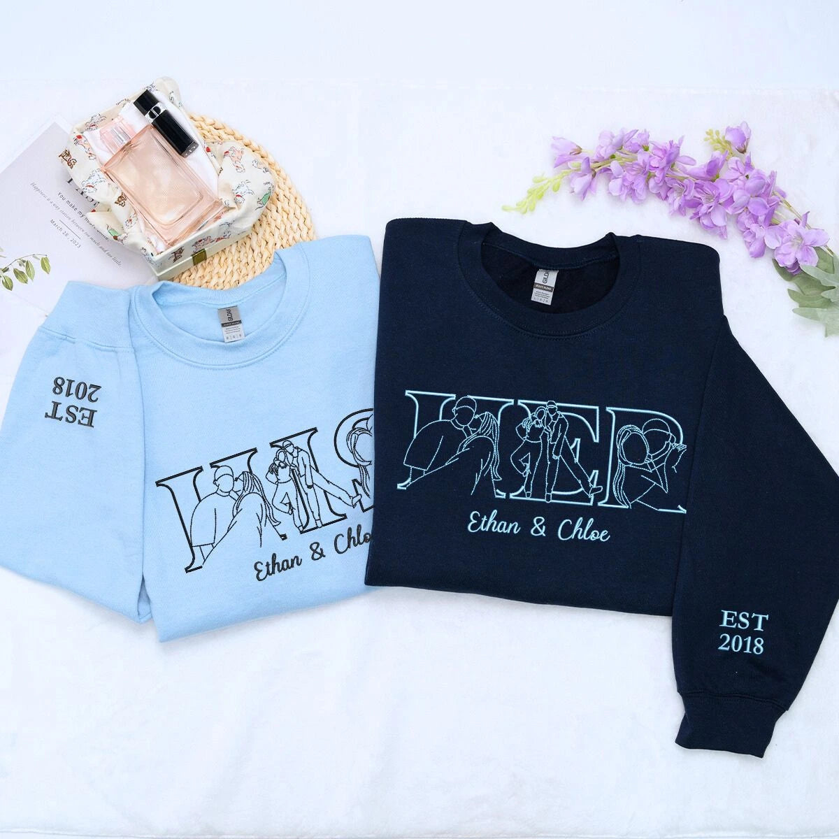 刺繍入り 写真入り トレーナー 名前入り パーカー 記念日 バレンタインデー ギフト Her&His デザイン