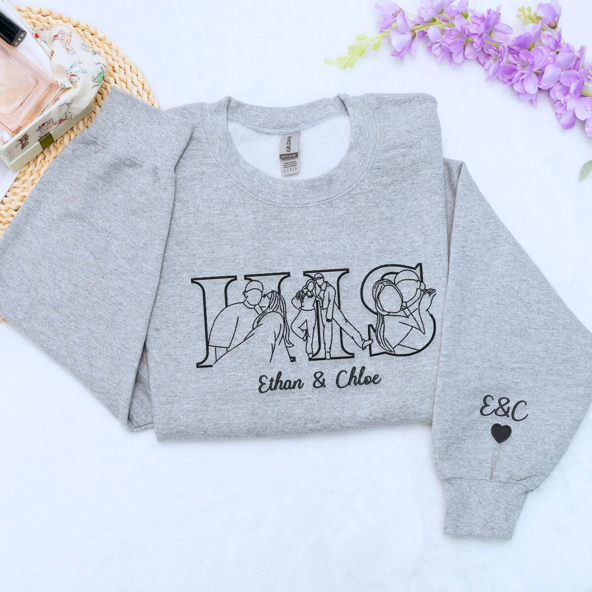 刺繍入り 写真入り トレーナー 名前入り パーカー 記念日 バレンタインデー ギフト Her&His デザイン