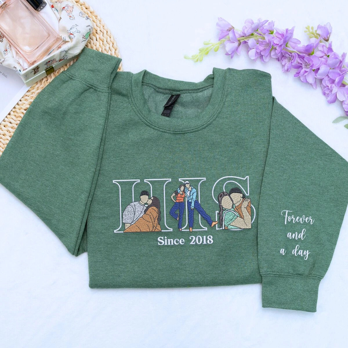 刺繍入り 写真入り トレーナー 名前入り パーカー 記念日 バレンタインデー ギフト Her&His デザイン