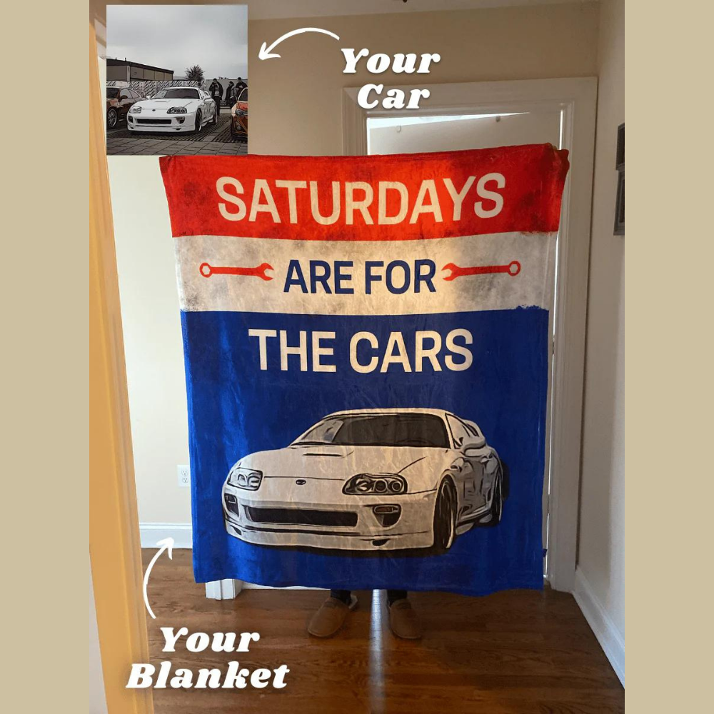 【バレンタイン限定】お車の写真1枚でオーダーメイド！デザイナー手描きアート風 ブランケット 誕生日