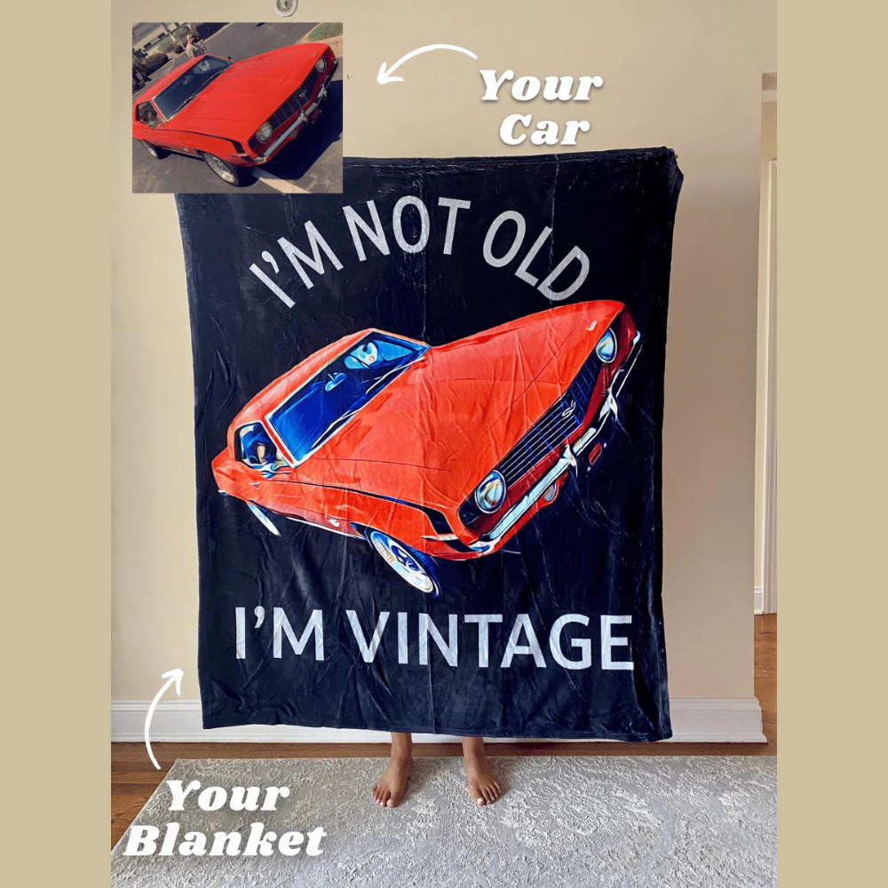 【バレンタイン限定】お車の写真1枚でオーダーメイド！デザイナー手描きアート風 ブランケット 誕生日