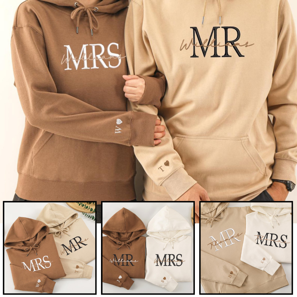 刺繍入り 写真入り トレーナー 名前入り パーカー 記念日 バレンタインデー ギフト Mr&Mrs デザイン