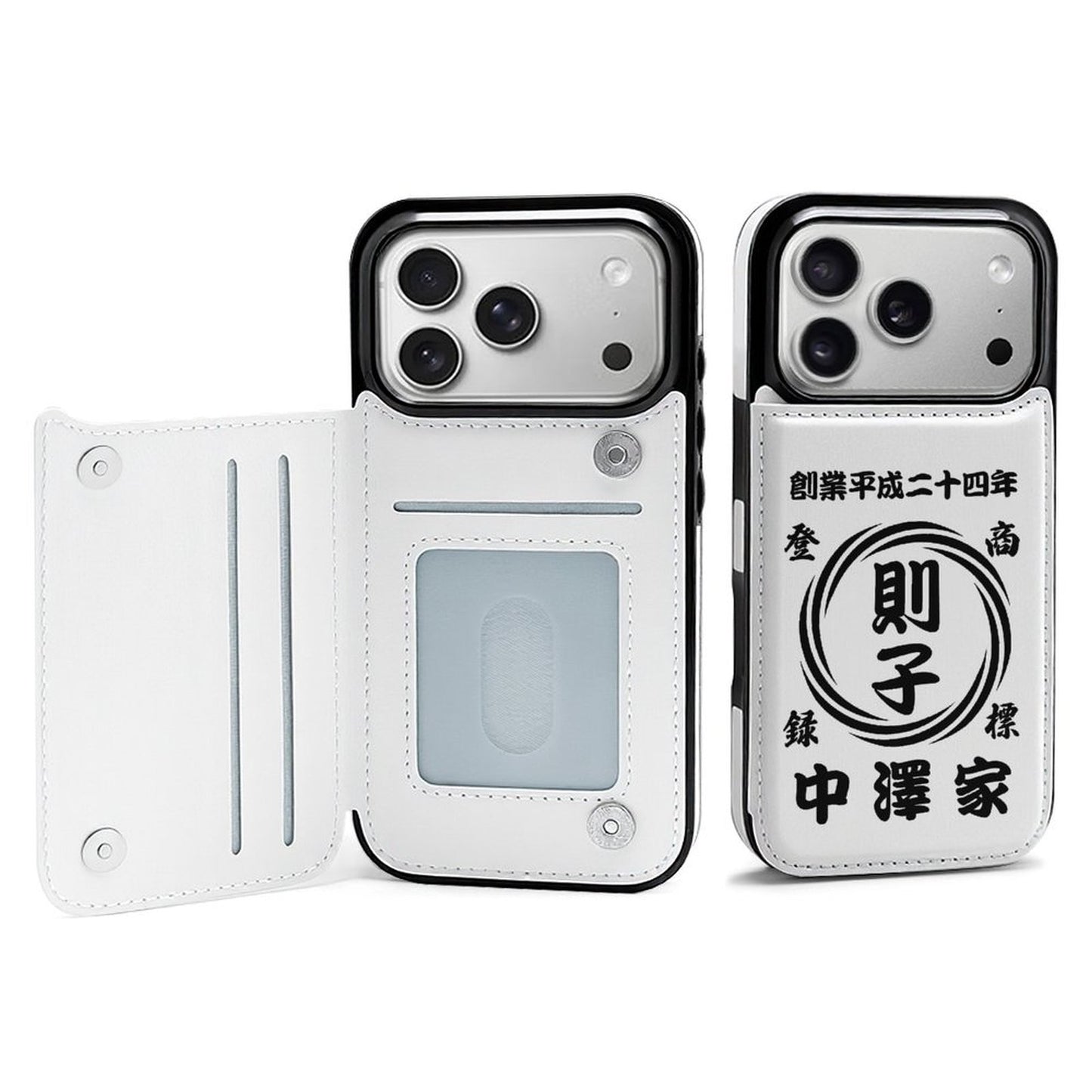 名前入り スマートフォンケース　革製　商店風 　折りたたみケース　フリップケース 渦柄