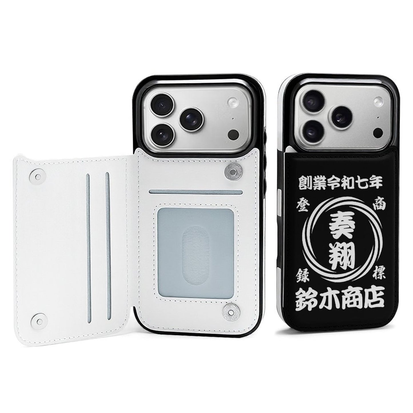 名前入り スマートフォンケース　革製　商店風 　折りたたみケース　フリップケース 渦柄