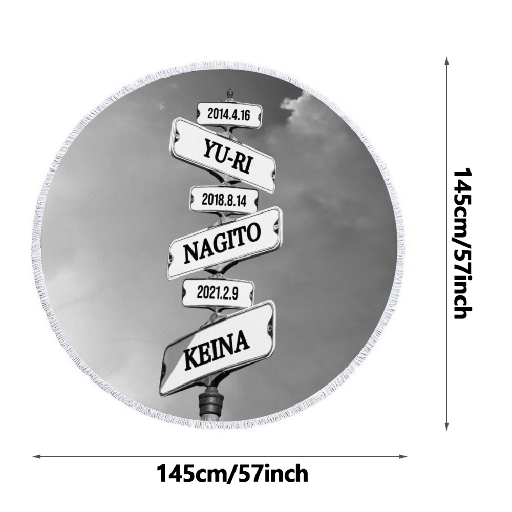 ビーチタオル|名入れ|円形|誕生日ギフト|オリジナル|道路標識01