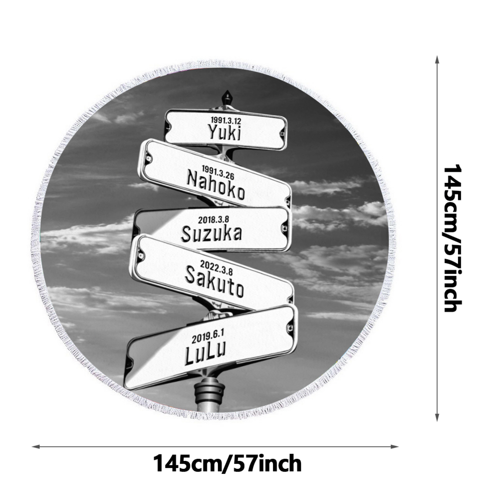 【オーダーメイド】名入れ円形ビーチタオル・誕生日ギフト・道路標識02