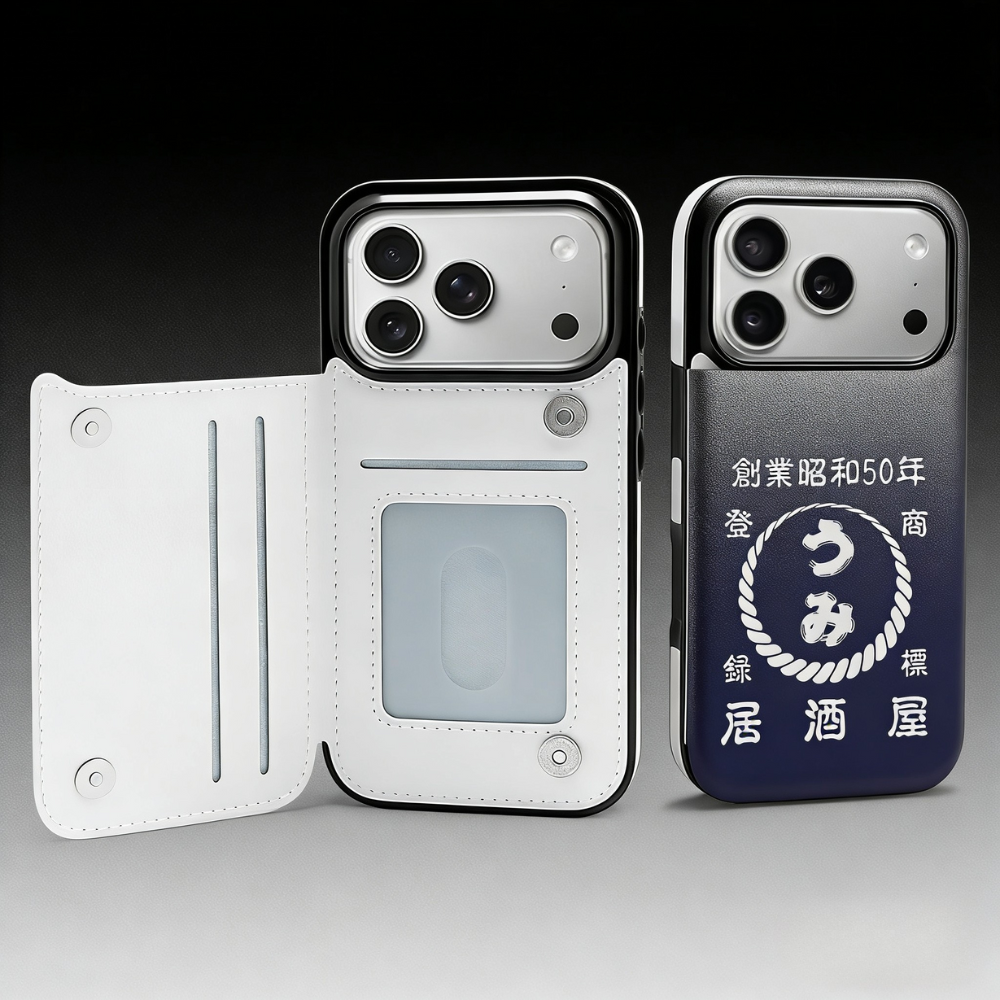 名前入り スマートフォンケース　革製　商店風 　折りたたみケース　フリップケース 新柄