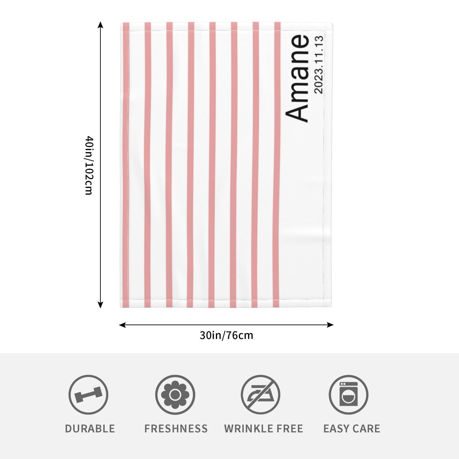 ブランケット|名入れ |誕生日ギフト|出産祝い|ピンクのストライプ