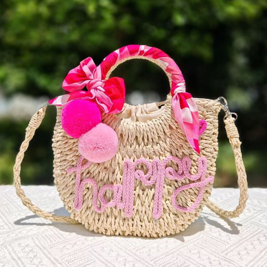 【オーダーメイド】名入れ草編みバッグ07・夏の織りハンドバッグ 手作り・大容量トート
