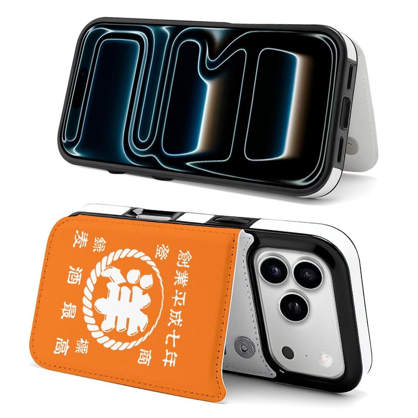 名前入り スマートフォンケース　革製　商店風 　折りたたみケース　フリップケース 新柄