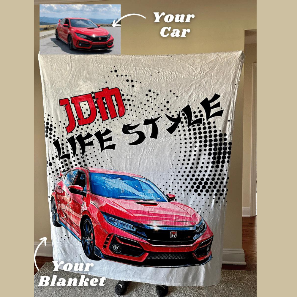 【バレンタイン限定】お車の写真1枚でオーダーメイド！デザイナー手描きアート風 ブランケット 誕生日