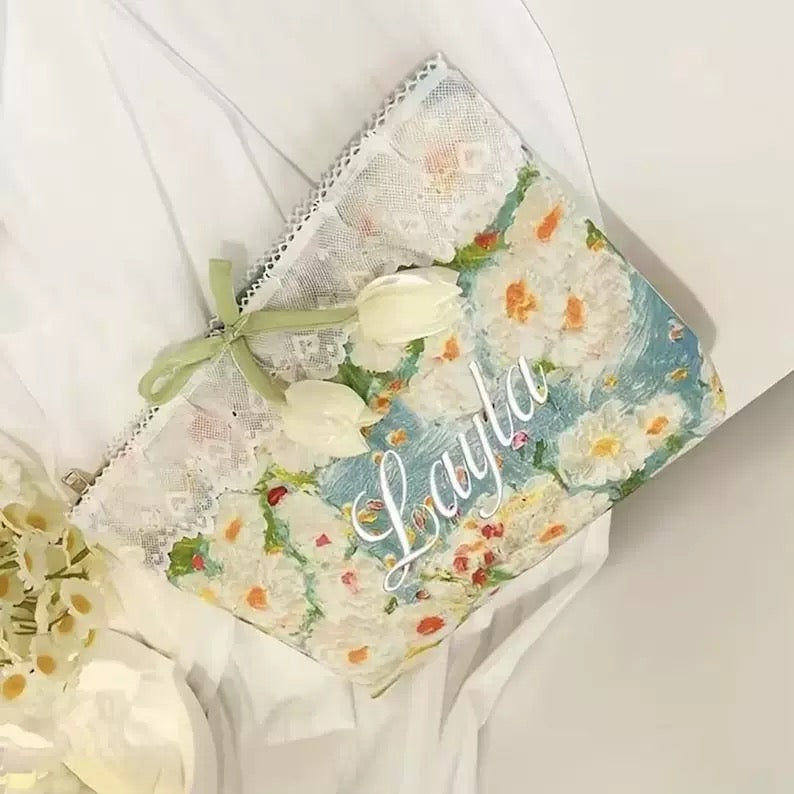 【オーダーメイド】名前刺繍可能！お名前入り レース大容量化粧ポーチ