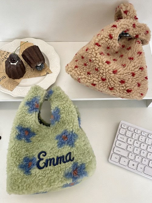 【オーダーメイド】名前刺繍可能！お名前入り トートバッグ もこもこトートバッグ｜可愛くて便利な収納ポーチ