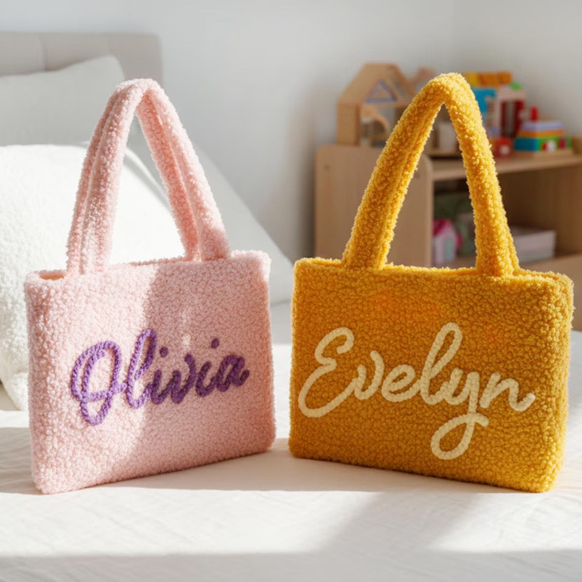 【オーダーメイド】名前刺繍可能！お名前入り トートバッグ もこもこトートバッグ｜可愛くて便利な収納ポーチ