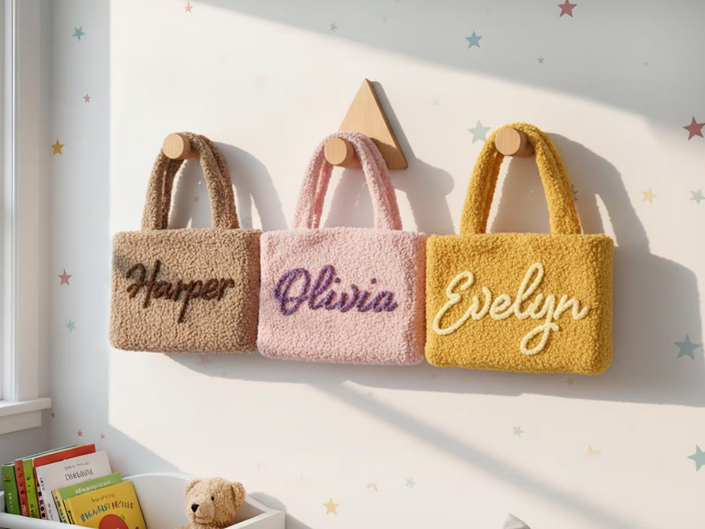 【オーダーメイド】名前刺繍可能！お名前入り トートバッグ もこもこトートバッグ｜可愛くて便利な収納ポーチ