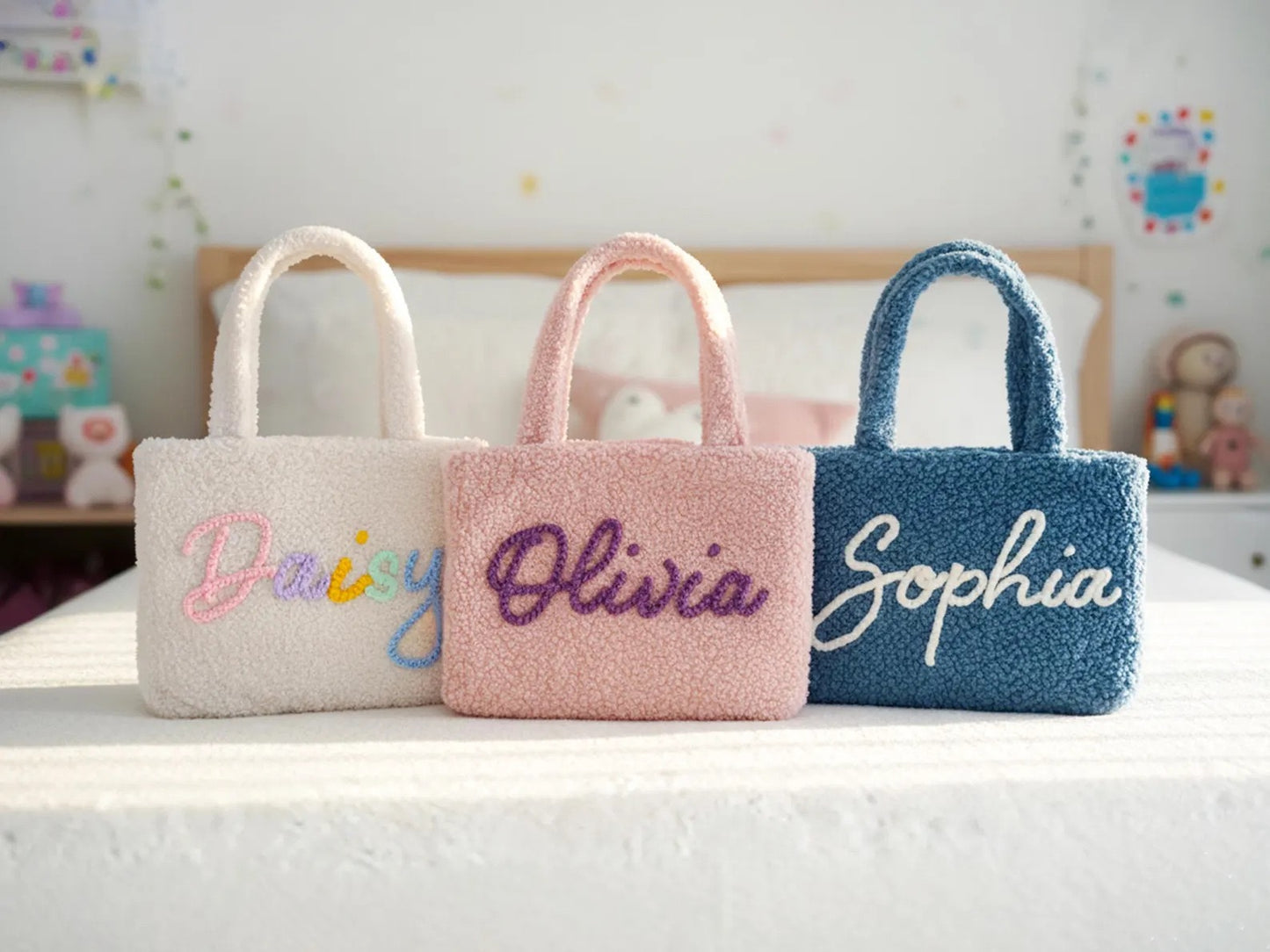 【オーダーメイド】名前刺繍可能！お名前入り トートバッグ もこもこトートバッグ｜可愛くて便利な収納ポーチ