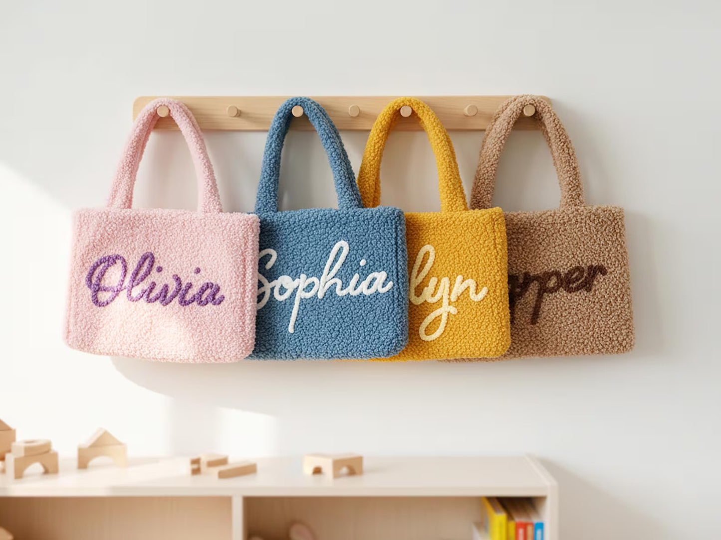 【オーダーメイド】名前刺繍可能！お名前入り トートバッグ もこもこトートバッグ｜可愛くて便利な収納ポーチ