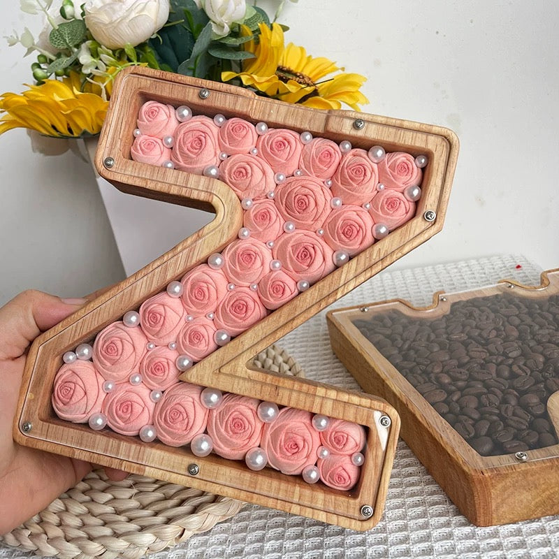 選べるアルファベットフォトフレーム - 手作りフラワー付き